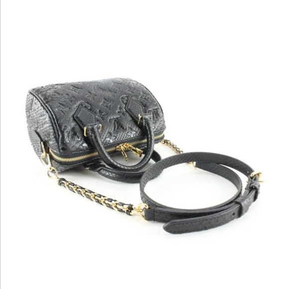 RARE NWT LOUIS VUITTON BLACK EXOTIC PYTHON SPEEDY 20 BANDOLIER WITH GOLD CHAIN - Picture 1 of 13